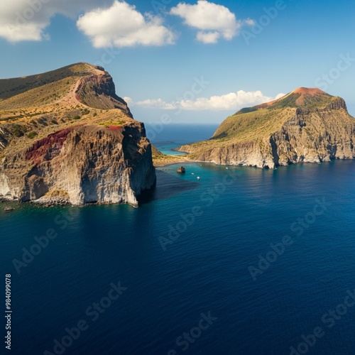 Aeolian Islands, two cliffs near Vulcano Island, Tyrrhenian Sea, Sicily, Italy