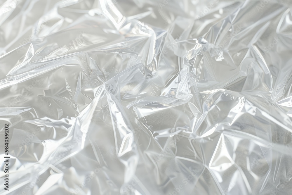 Obraz premium Photo of Crumpled sheet of polythene plastic wrap. Background texture for backdrops or mapping