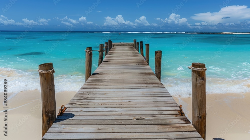 Fototapeta premium Beach Dock. Caribbean Tropical Paradise with Beautiful Bay Views
