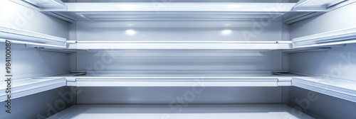 Background with empty refrigerator compartment and empty shelves.