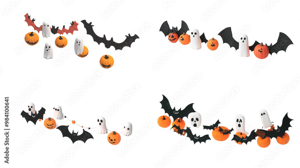 Halloween Party Decorations: Ghost and Bat Garland with Jack-o'-Lanterns Halloween Party Decorations: Ghost and Bat Garland with Jack-o'-Lanterns