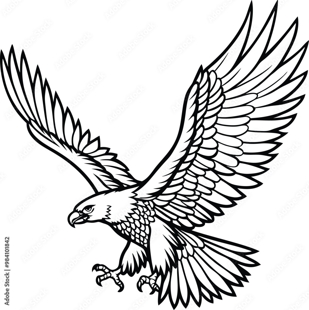 eagle flying bird line art vector illustration silhouette, Print eagle flying bird line art vector illustration silhouette, Print