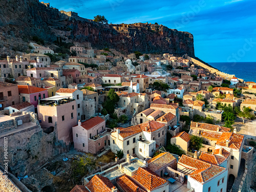 Aerial view of Monemvasia, a town in Laconia, Greece photo