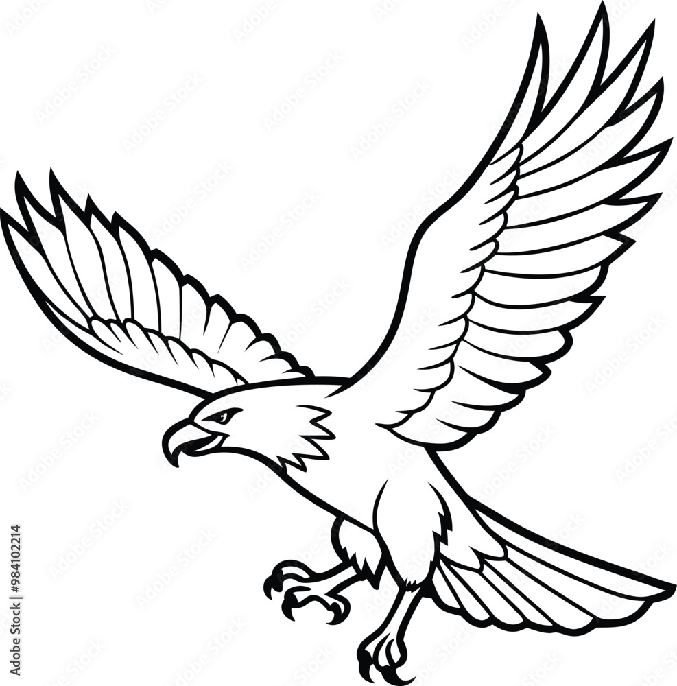 Obraz premium eagle flying bird line art vector illustration silhouette, Print