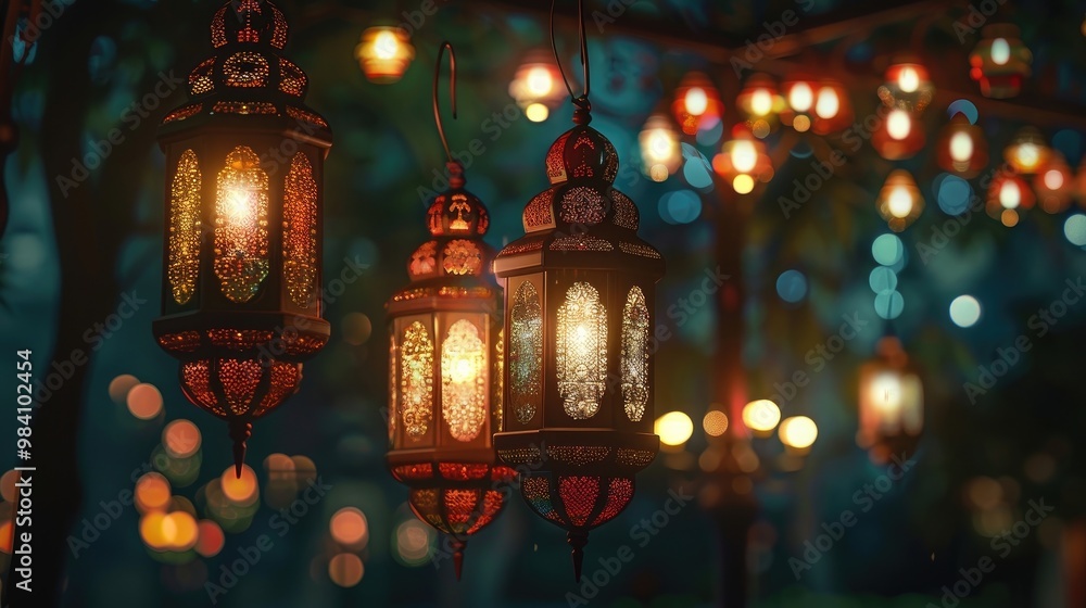 Ramadan lanterns with soft glowing light. Ramadan lanterns with soft glowing light.