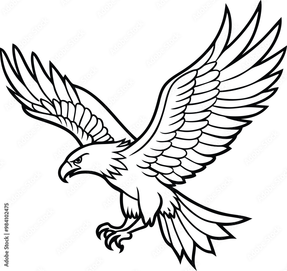 Obraz premium eagle flying bird line art vector illustration silhouette, Print