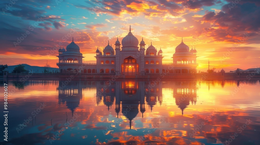 Fototapeta premium Minimalist background vector showcasing ancient Indian architecture and religious art for Maharaja Agrasen Jayanti. 