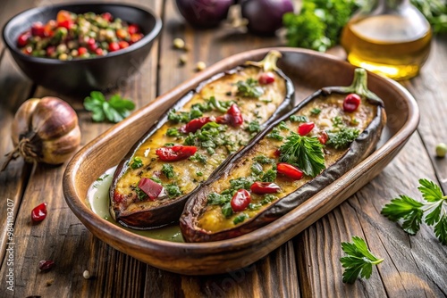 Baked eggplant with herbs and spices