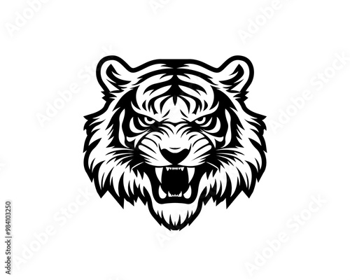 Tiger head vector illustration in black and white, tiger logo icon silhouette tattoo t-shirt design