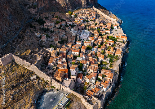 Aerial view of Monemvasia, a town in Laconia, Greece photo