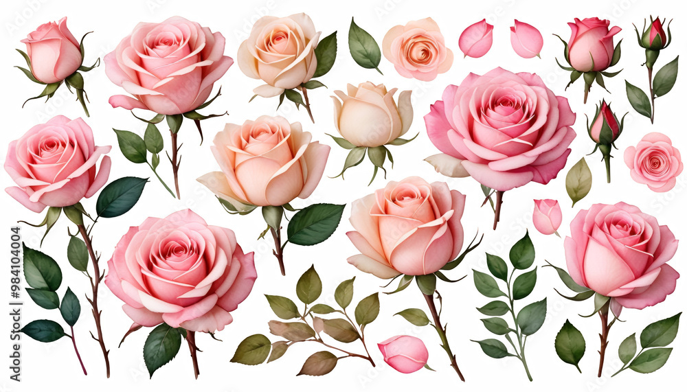 olated beige flowers set watercolor watercolour rose illustration pink element floral pink watercolor rose illustration pink floral element set wedding white pattern background invite spring tree