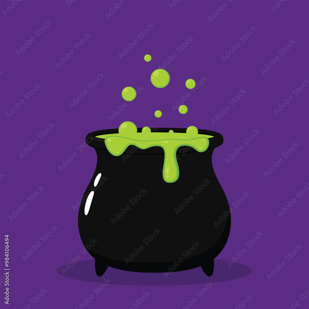 Halloween witches violet cauldron with poison potion isolated on white ...