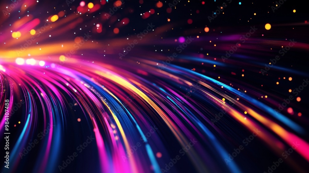 Аbstract background with colorful bokeh defocused lights and stars. Futuristic technology background with speed lines and bokeh effect Аbstract background with colorful bokeh defocused lights and stars. Futuristic technology background with speed lines and bokeh effect