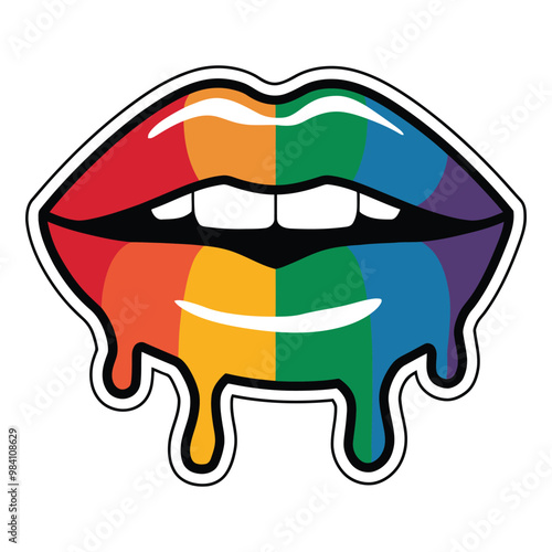 Colorful Rainbow Lips with Dripping Paint