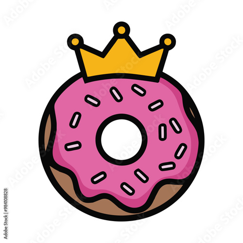 Delicious donut with pink frosting and a golden crown