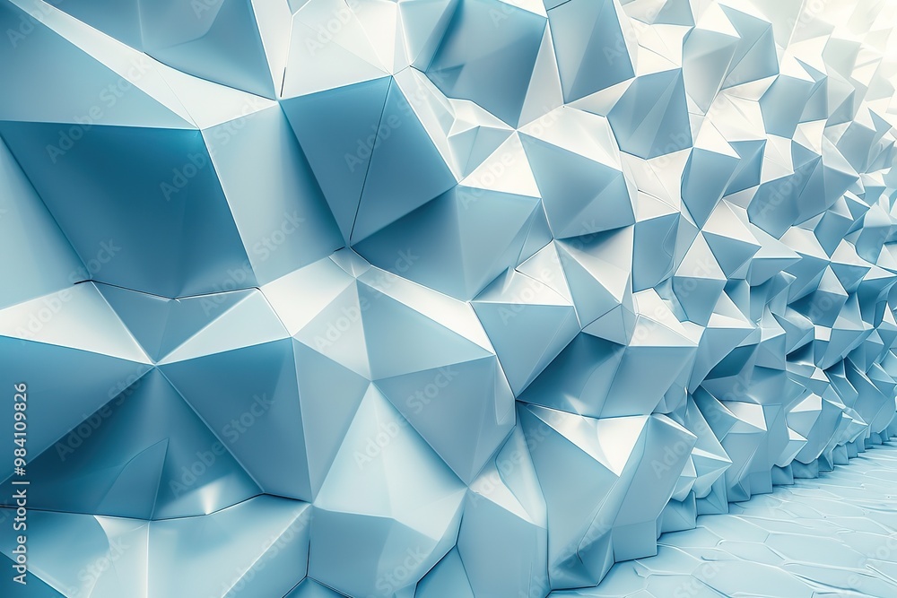 Fototapeta premium Beautiful futuristic Geometric background for your presentation. Textured intricate 3D wall in light blue and white tones