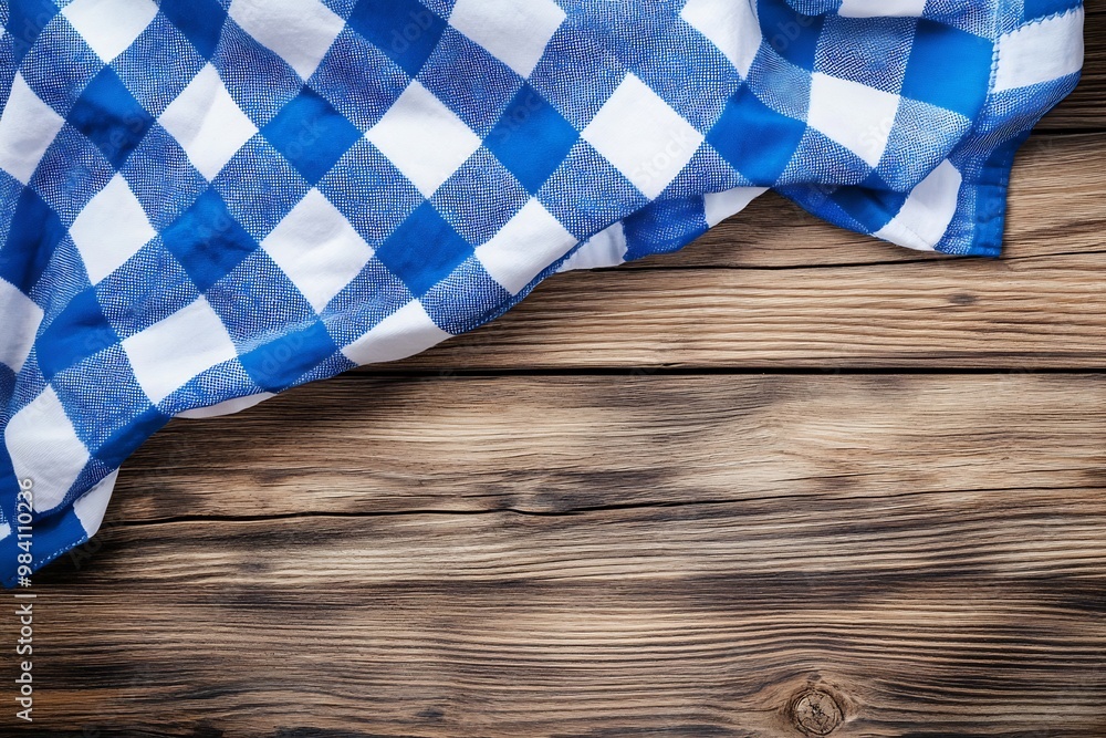 blue and white checkered flag on a wooden background blue and white checkered flag on a wooden background