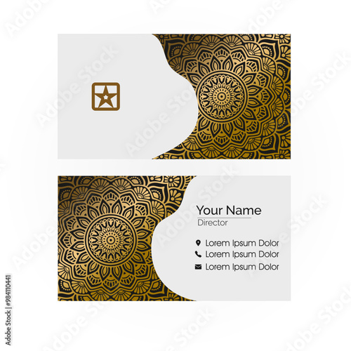 Luxury mandala business card template with gold color