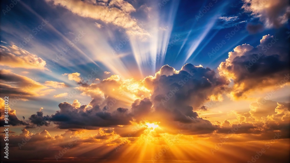 Fototapeta premium Beautiful sunset with rays of sunlight through clouds