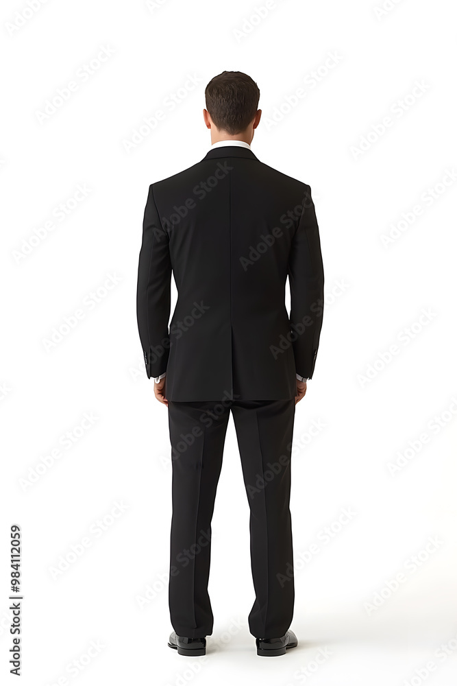 Corporate businessman in black suit standing back view isolated on white background Corporate businessman in black suit standing back view isolated on white background