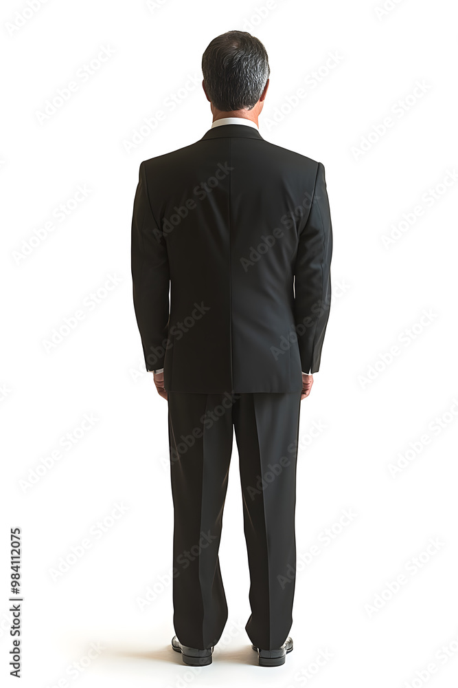 Corporate businessman in black suit standing back view isolated on white background Corporate businessman in black suit standing back view isolated on white background