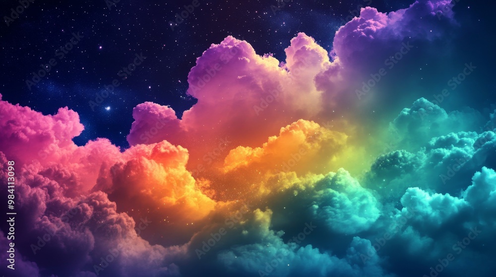 Obraz premium Dreamscape: Colorful Clouds in Starlit Night Sky