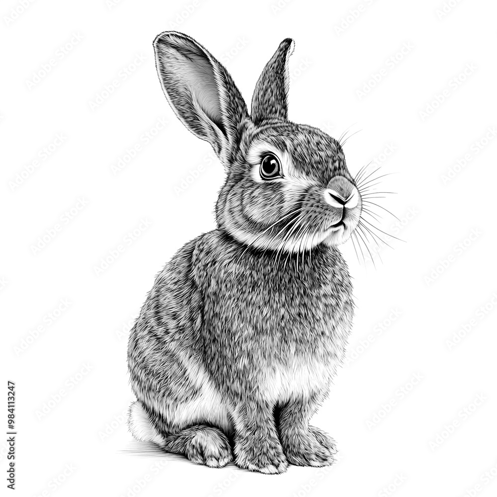 Fototapeta premium Detailed Sketch of a Netherland Dwarf Rabbit Sitting Calmly in a Natural Pose. Generative AI