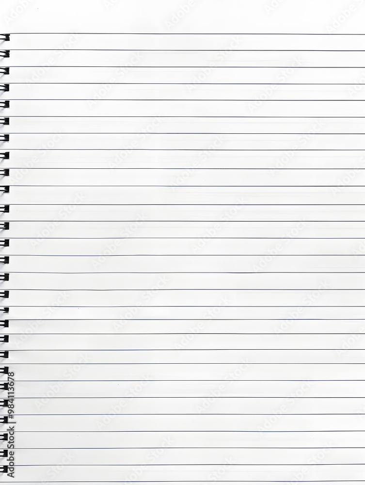 Notebook Lined Paper Background with horizontal lines neatly spaced across a clean white sheet Notebook Lined Paper Background with horizontal lines neatly spaced across a clean white sheet