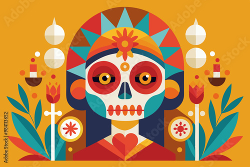 Minimalist abstract dia de los muertos celebration with geometric art elements