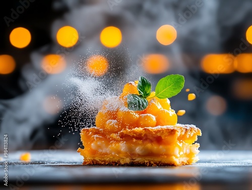 In Belgium, rijsttaart, a rice pudding tart, is a beloved dessert found in the bakeries of Brussels photo