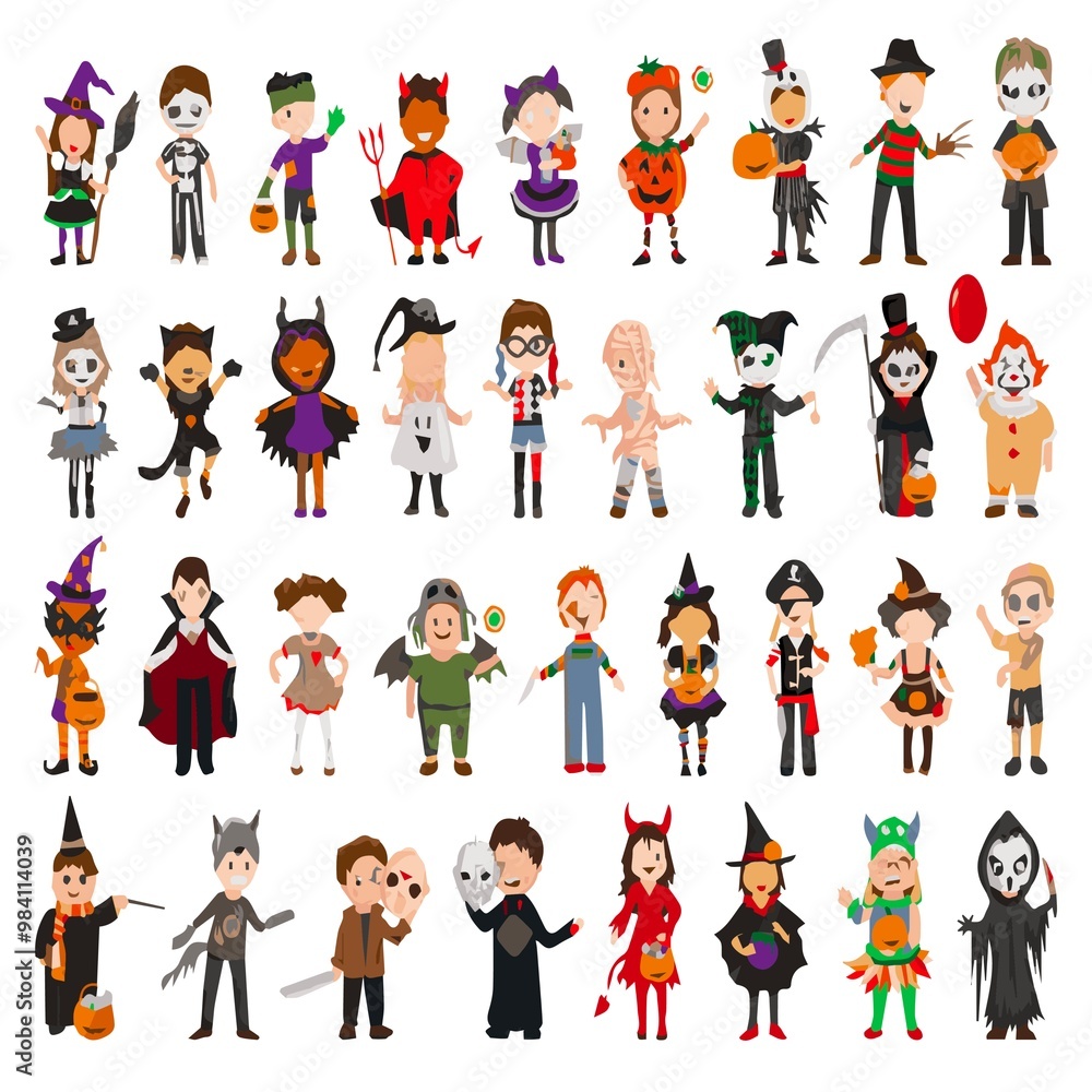 Cartoon cute halloween kids in trick or treat Cartoon cute halloween kids in trick or treat