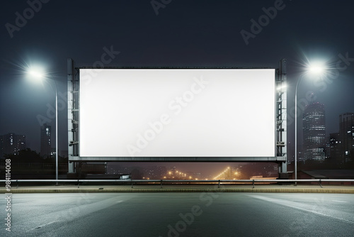  Large blank billboard in a modern subway station, perfectly placed for advertising amidst a clean, minimalistic architectural environment.