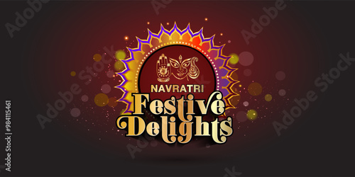 Navratri Festive sale offer logo concept with Navratri Festive Delights text.