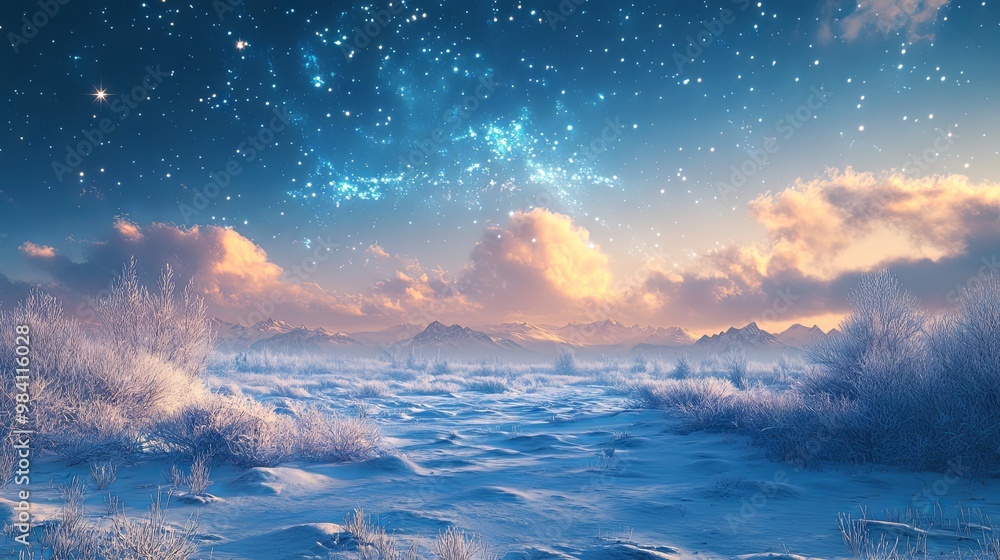 Fototapeta premium Frozen tundra with icy landscapes and a clear