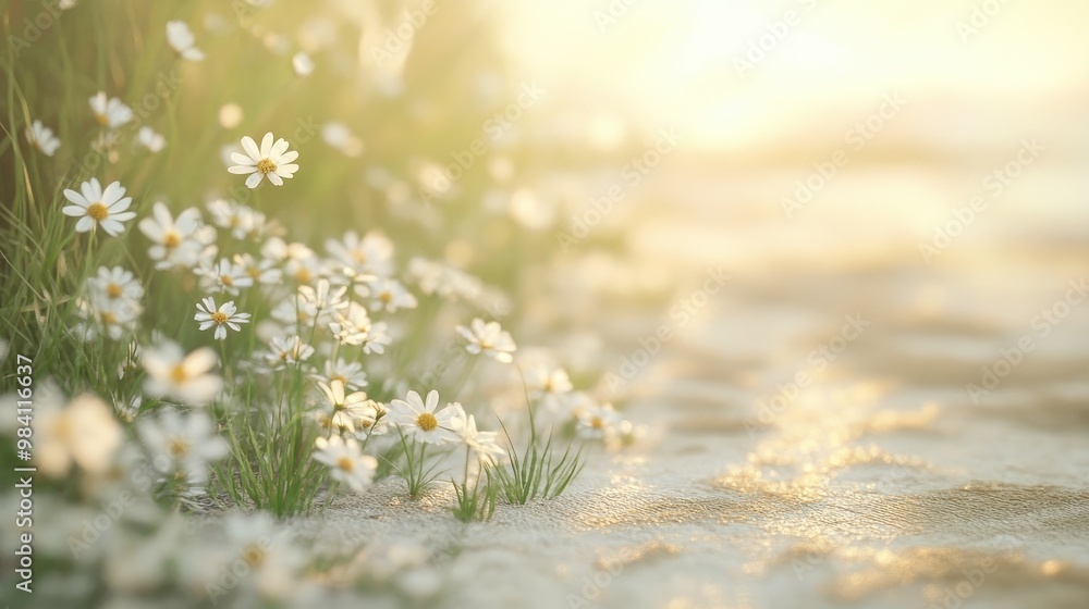 Beautiful tiny grass flowers scattered across the floor, with intricate details and a soft, earthy realistic background Beautiful tiny grass flowers scattered across the floor, with intricate details and a soft, earthy realistic background
