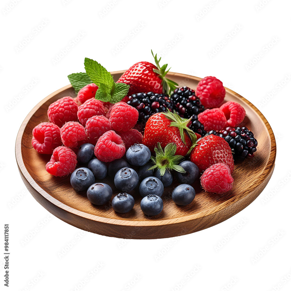 mixed berries on wooden plate transparent background mixed berries on wooden plate transparent background