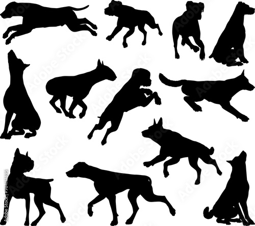 Canvas Print Dog Silhouettes Animal Set