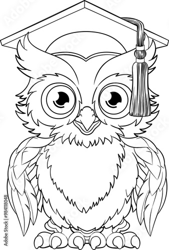 Wise Owl Bird Cartoon Gradu...