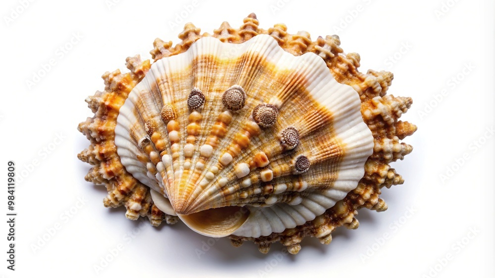 Fototapeta premium Bird Eye View Seashell with Attached Barnacles Isolated on White Background