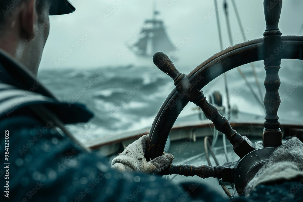 Fototapeta premium A male yacht captain made generative AI technology