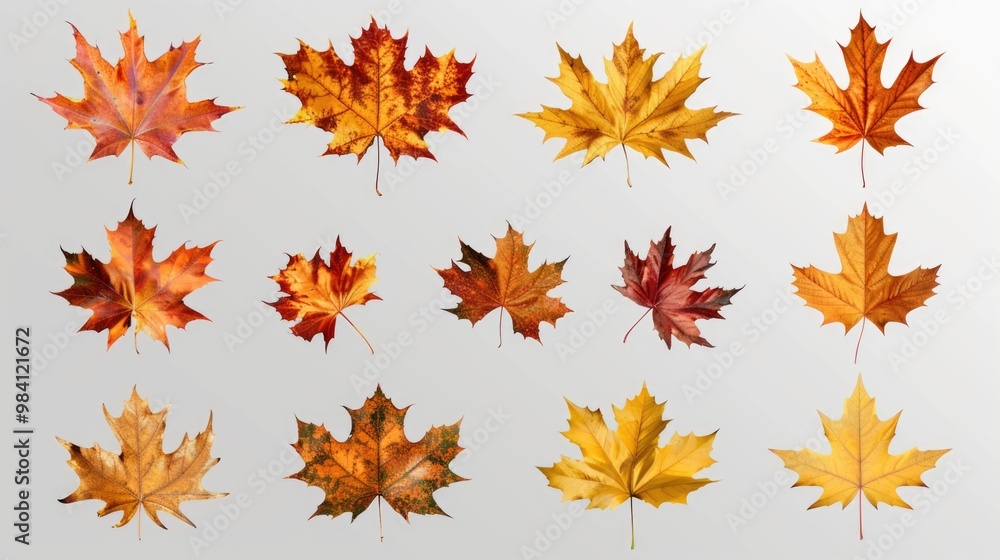 Close up of various autumn leaves in shades of red, orange and yellow. Close up of various autumn leaves in shades of red, orange and yellow.