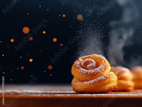 In Spain, ensaimada, a spiralshaped pastry dusted with powdered sugar, is a fluffy and sweet treat from the island of Mallorca photo