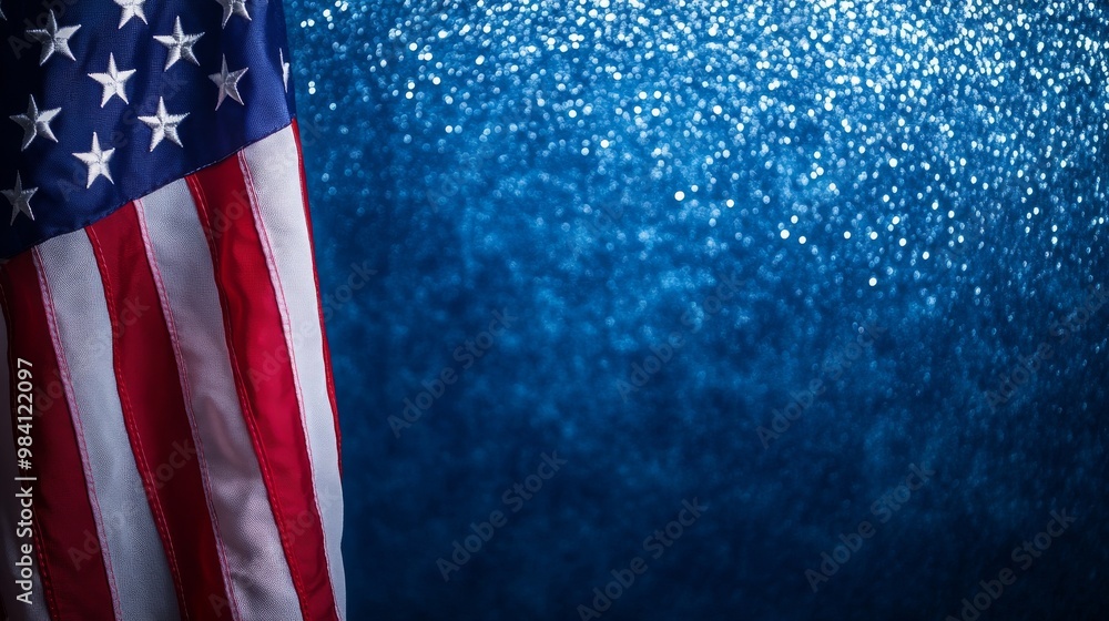 Obraz premium American Flag on a Blue Sparkling Backdrop During a Festive Celebration