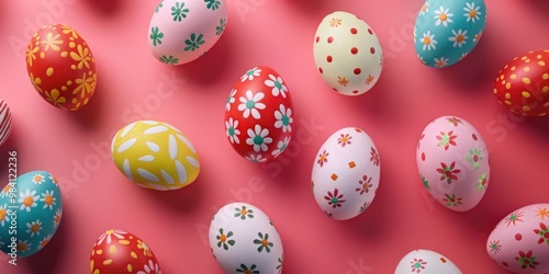 A variety of colorful Easter eggs with vibrant floral designs, showcasing the joy and festivity of the holiday season.