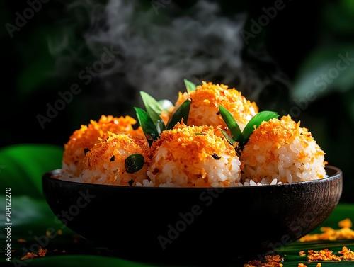 In Thailand, bualoy, sticky rice balls in a warm coconut milk broth, is a comforting dessert found in local markets across Bangkok photo