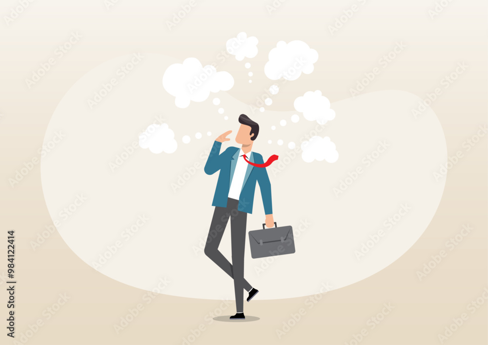 businessman thinking with many thinking bubbles businessman thinking with many thinking bubbles