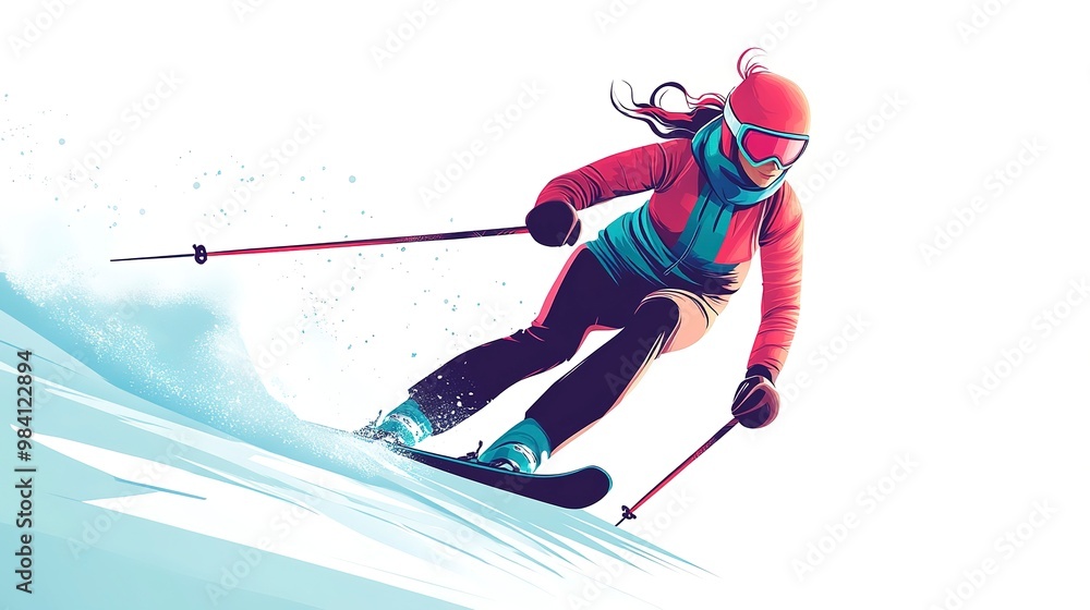 Obraz premium Female skier skiing at Amateur Winter Sports ski