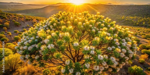 Birds eye view of blooming lakonos bush flowers in the sun resembling candles photo