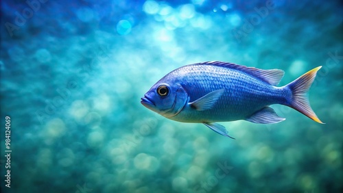 Birds eye view of blue fish in water with green background wallpaper for fish lovers and ocean lovers