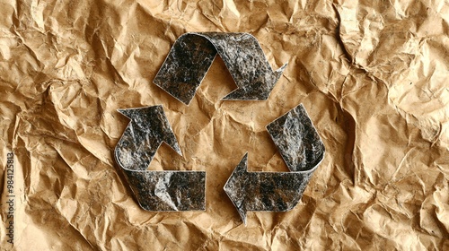 A biodegradable plastic package with a prominent recycle symbol on the front. The image highlights the benefits of using compostable materials for packaging that break down naturally. Large space for